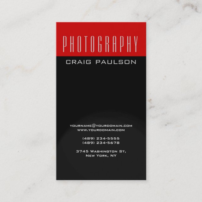Photographe noir gris rouge Carte de visite (Devant)