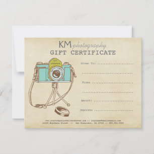 Photographe Photographe Modèle de certificat cadea