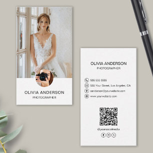 Photographer 2 Photos Custom Icons QR Code White Business Card