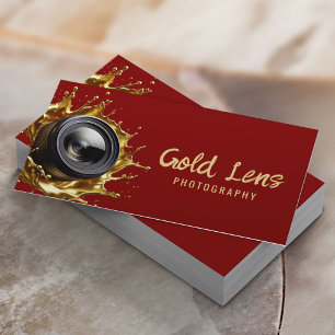 Photographer Abstract Gold Lens Red Photography Business Card