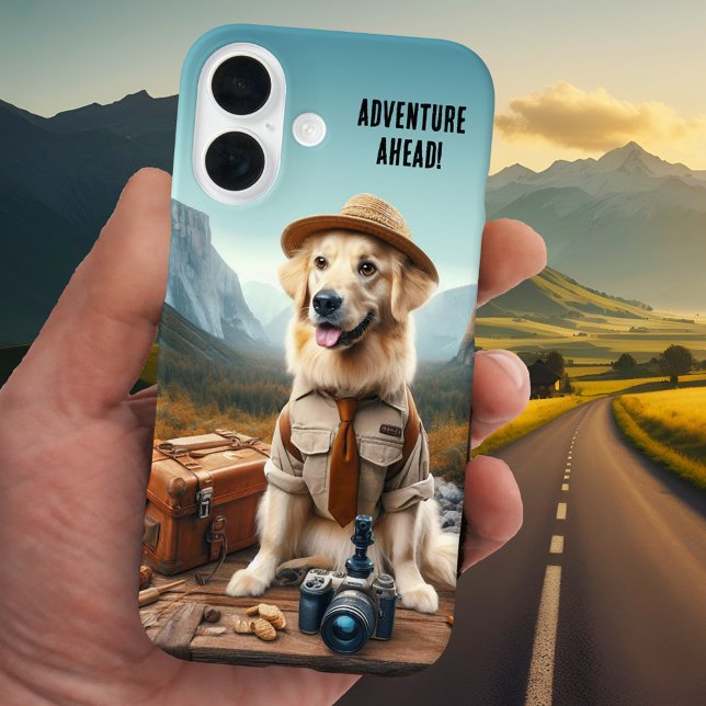 Photographer Adventurer Travel Dog Case-Mate iPhone Case (Fun phone case featuring an illustration of an adventurous dog with camera - travel, photographer)