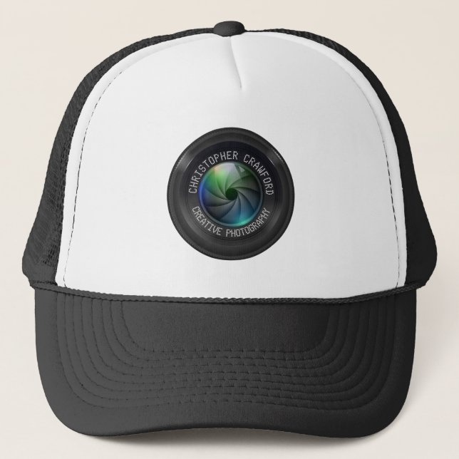 Photographer And Photography Business Camera Lens Trucker Hat (Front)