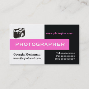 Photographer black, white, hot pink eye-catching business card