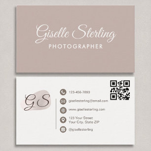 Photographer Blush Mauve Modern Elegant QR Code Business Card