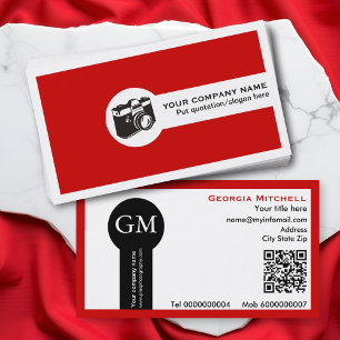 Photographer camera and QR code red Business Card