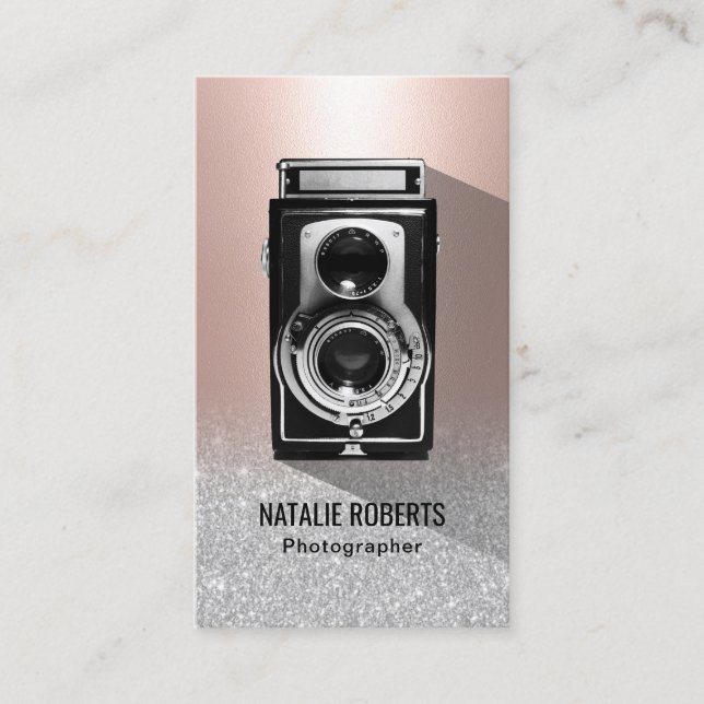 Photographer Camera Blush Rose Gold Photography Business Card (Front)