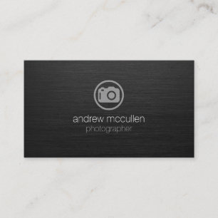 Photographer Camera Icon Dark Brushed Metal Business Card