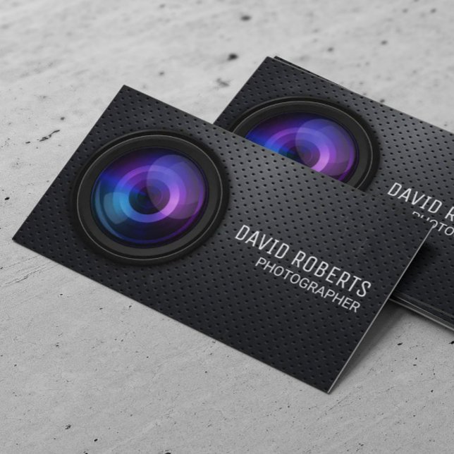 Photographer Camera Modern Metal Background Business Card (Creator Uploaded)