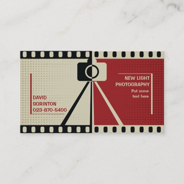 Photographer camera photography black, red, beige business card (Front)