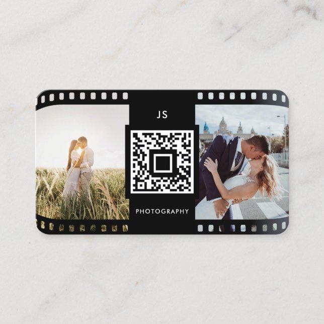 Photographer FilmRoll Photo QR Code Initial Unique Business Card (Front)
