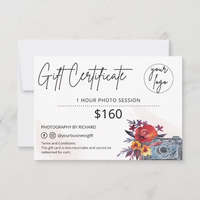 Photographer Gift Floral Certificate Log (Front)