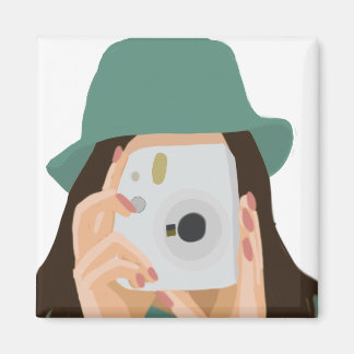 Photographer Girl Illustrated Camera Aesthetic Magnet