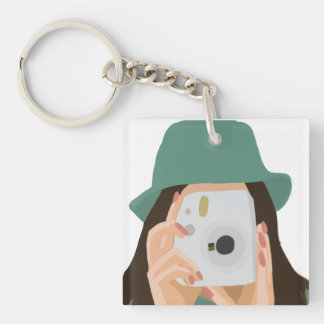 Photographer Girl Illustrated with Dark Hair Keychain