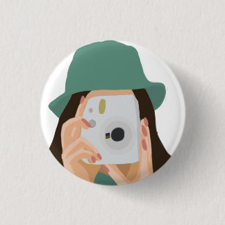 Photographer Girl Tote Bag – Illustrated Dark-Hair 1 Inch Round Button