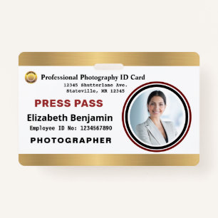 Photographer Media Employee Press Pass ID Card Badge