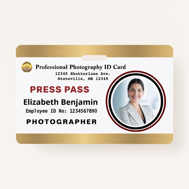Photographer Media Employee Press Pass ID Card Badge (Front)