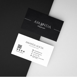 Photographer Minimalist Black White Qr Code Business Card