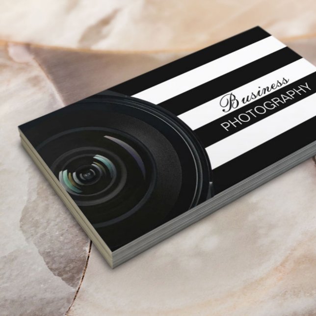 Photographer Modern Black & White Stripes Business Card (Creator Uploaded)