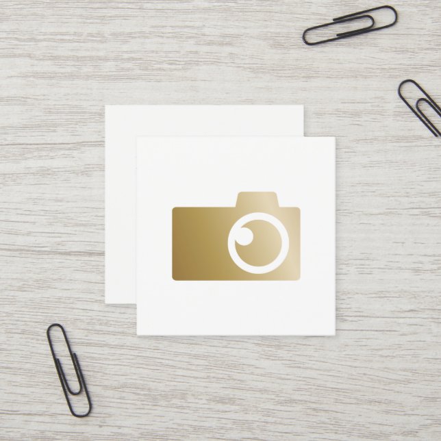 Photographer Modern Gold Camera Logo Photography Square Business Card (Front/Back In Situ)