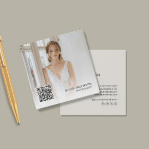 Photographer Modern Photo QR Code Neutral Tone Square Business Card