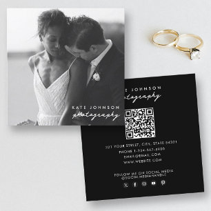 Photographer Modern Script Photography QR Code Square Business Card