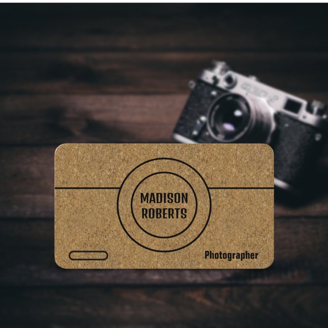 Photographer QR code brown kraft professional Business Card (Unique design for Photographer business card : kraft background, camera illustration and QR code )