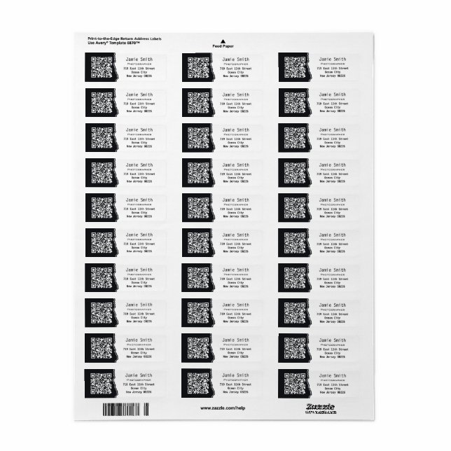 Photographer QR Code White & Black Return Address (Full Sheet)