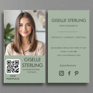 Photographer Sage Green Photo QR Code Business Card