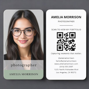 Photographer Sage Green QR Code Photo Business Card