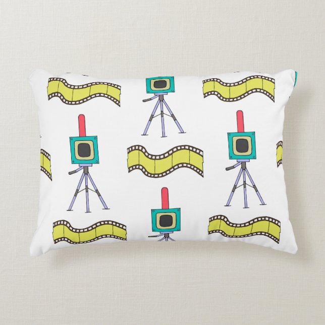Photographic Journey: Vintage Camera Pattern Accent Pillow (Front)