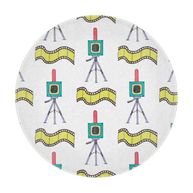 Photographic Journey: Vintage Camera Pattern Cutting Board (Front)