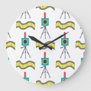 Photographic Journey: Vintage Camera Pattern Large Clock