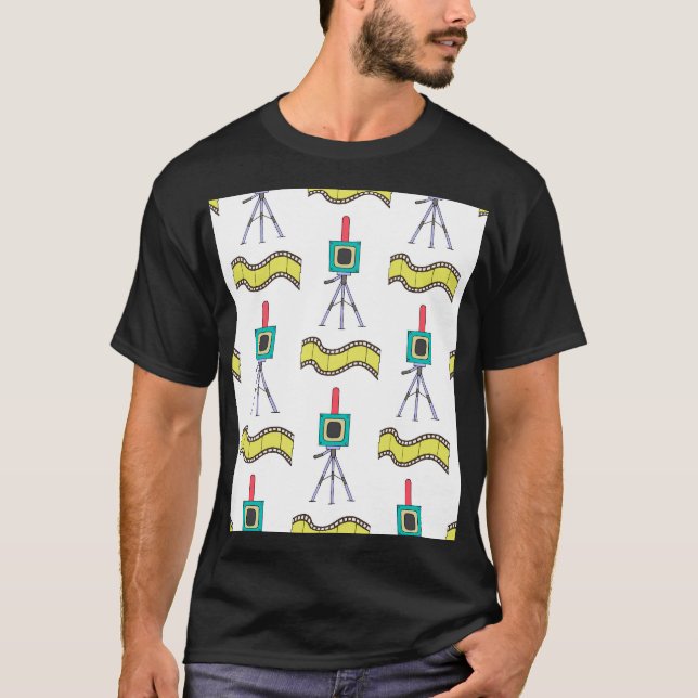 Photographic Journey: Vintage Camera Pattern T-Shirt (Front)
