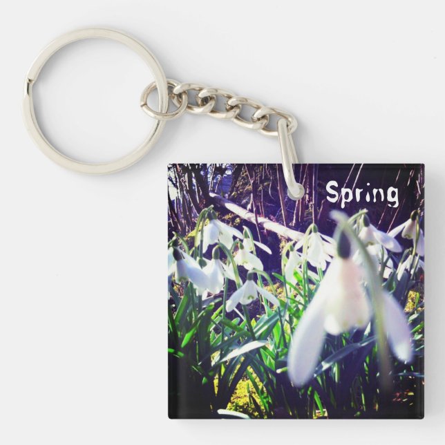 Photographic Snowdrops by River Severn / Hafren  Keychain (Front)