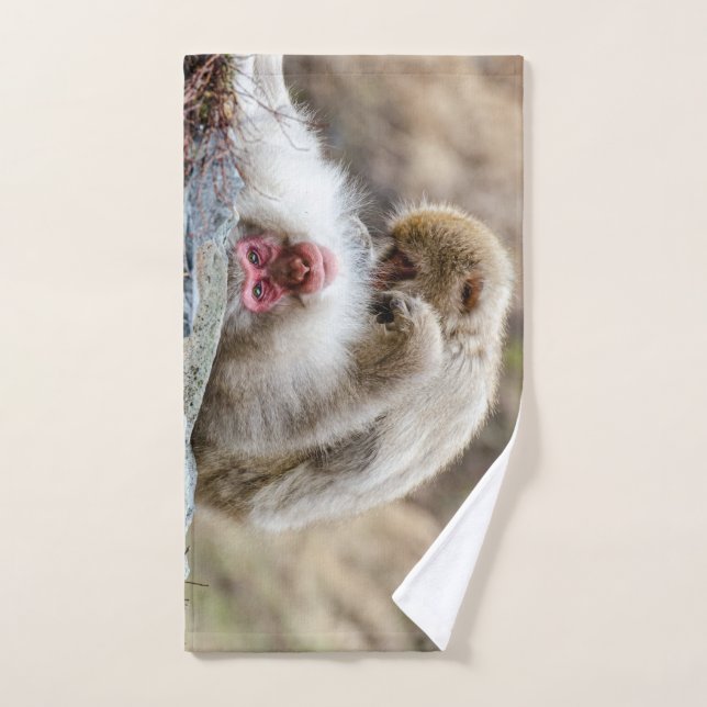 Photographie animale, singe macaque (Serviette à main)