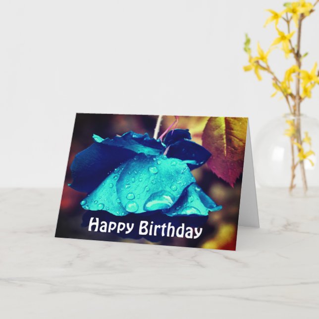 Photographie Rose bleu Carte d'anniversaire (Fleur jaune)