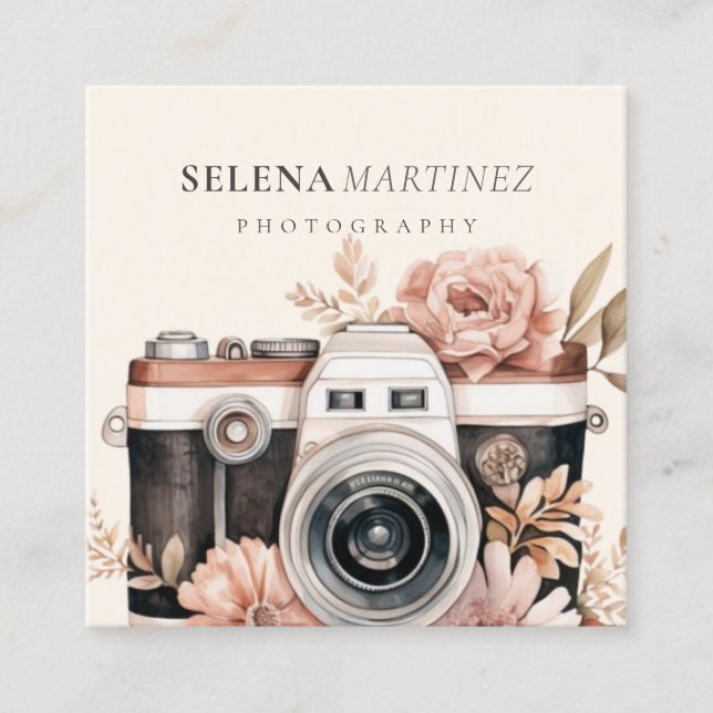 Photography Boho Floral Business Card Template  (Front)