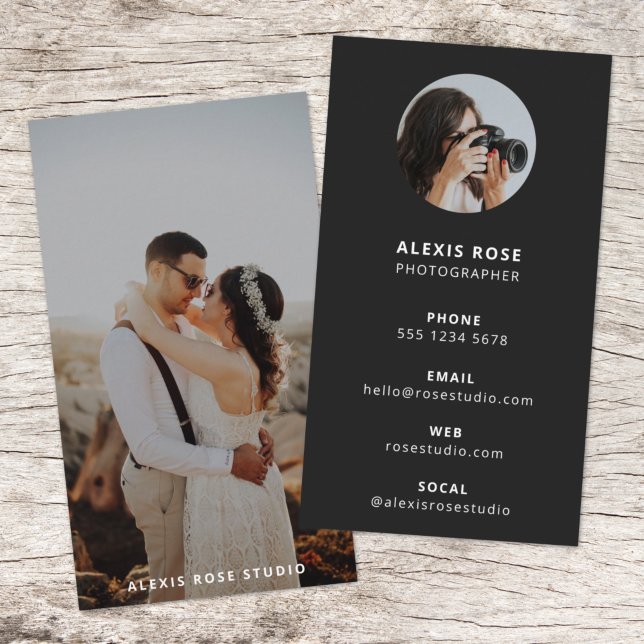 Photography Business Card | Black Photo Cards (Modern minimalist black photography business card by Guava - clean, simple and easily customizable)