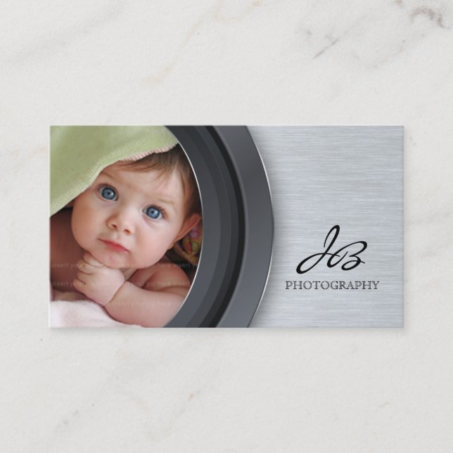 Photography Business Card Metal Chrome Template (Front)