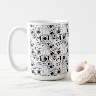 Photography cameras in black and white coffee mug