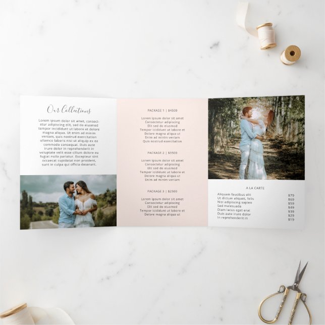 Photography Elegant Blush Pink Trifold Brochure (Inside)