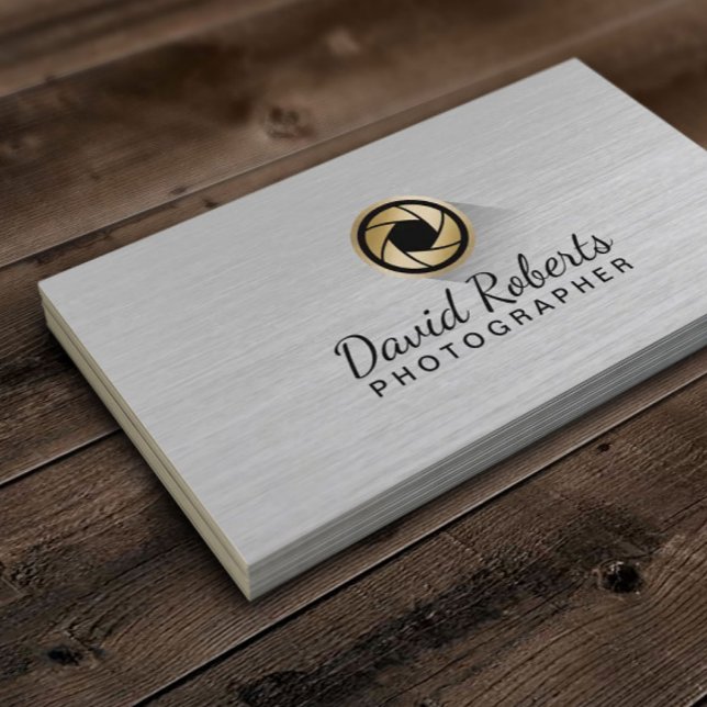 Photography Gold Camera Shutter Logo Professional Business Card (Creator Uploaded)