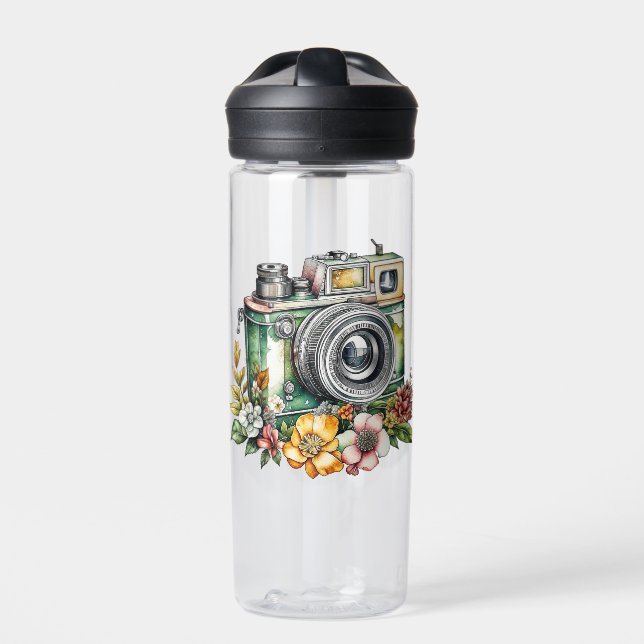 Photography Graphics and Quote | Vintage Camera Water Bottle (Front)