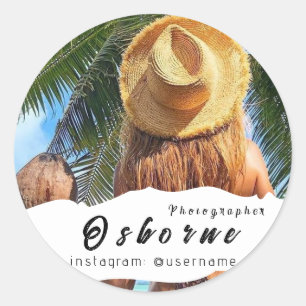 Photography Modern Minimal Simple Photo Classic Round Sticker