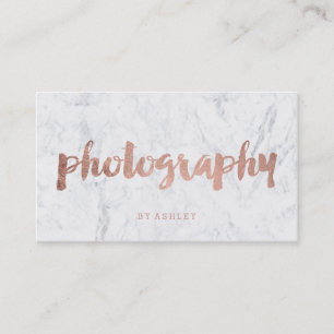 Photography modern rose gold typography marble business card