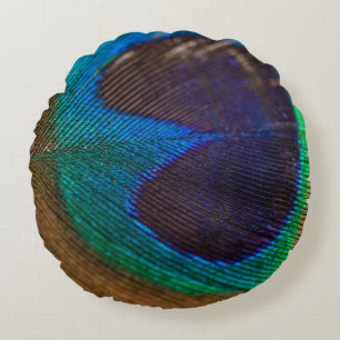 Photography of peacock feather round pillow
