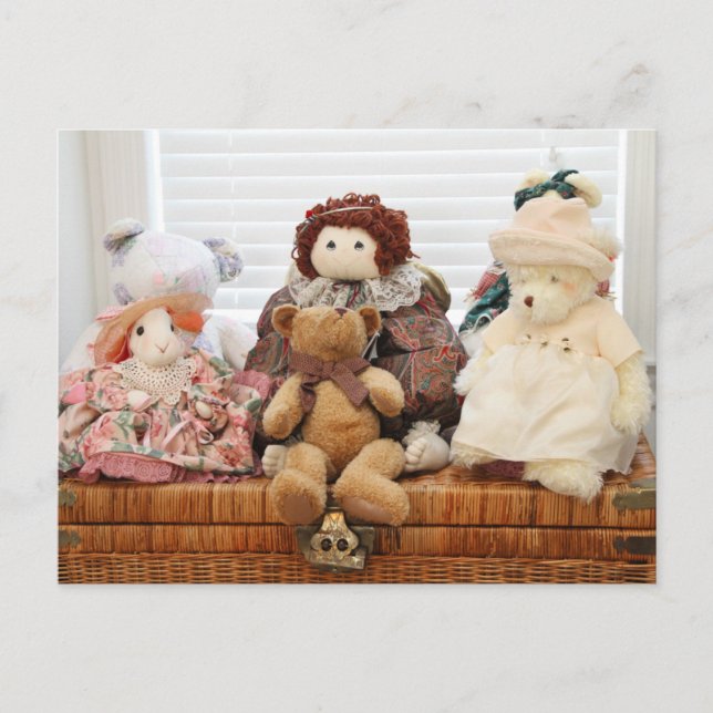 Photography of Vintage Toys, Bears, Rabbit, Doll Postcard (Front)