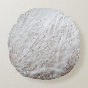 Photography of white grass field round pillow