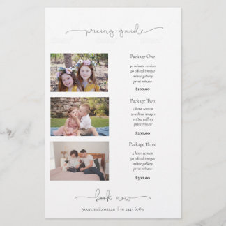 Photography Price List Pricing Guide Marketing Flyer