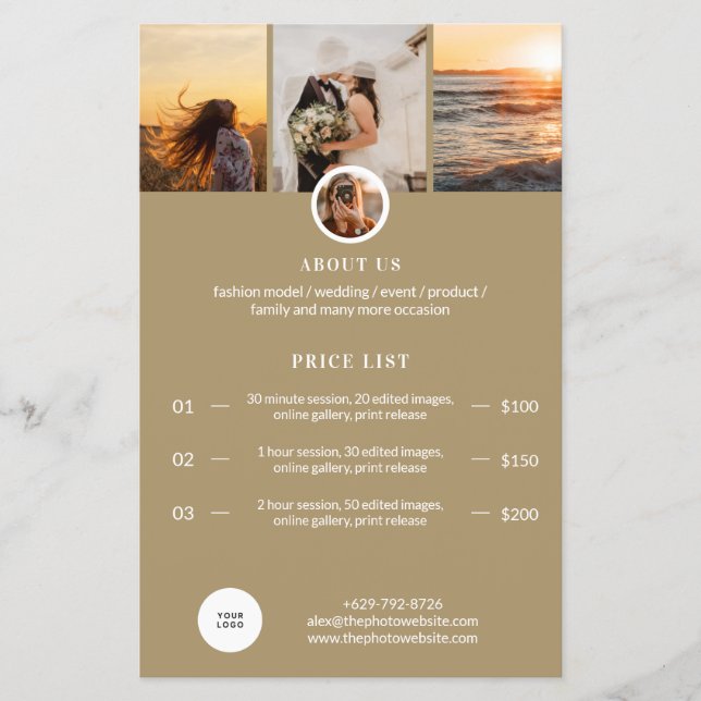 Photography Pricing Guide Price List Session Fee  Flyer (Front)